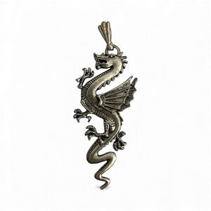 Solid 925 Sterling Silver Chinese Dragon Pendant Long/Lung Mythological Folklore